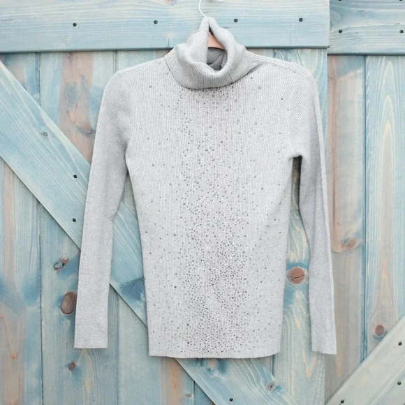 Joenia Sweaters - Gray Rhinestone Sparkle Dressy Joenia Wool Lana Sweater Soft Stretchy Knit